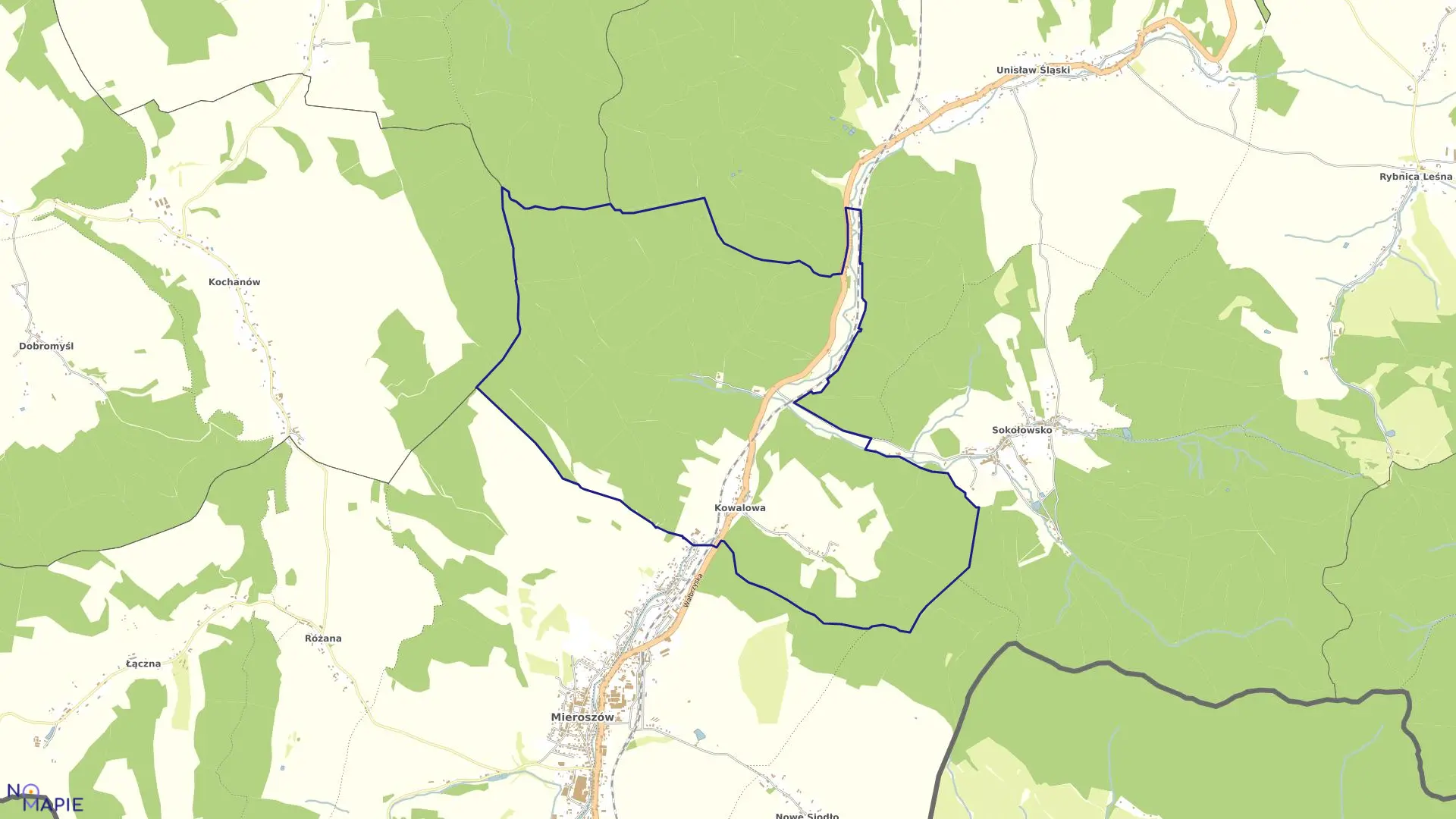 Mapa obrębu KOWALOWA w gminie Mieroszów