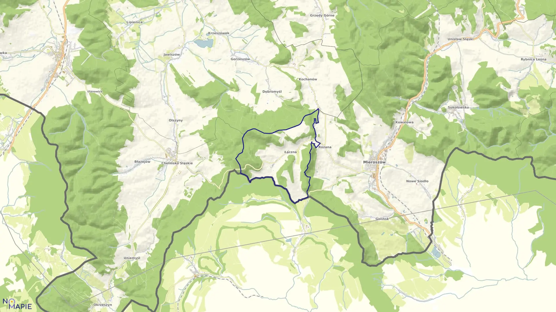 Mapa obrębu ŁĄCZNA w gminie Mieroszów