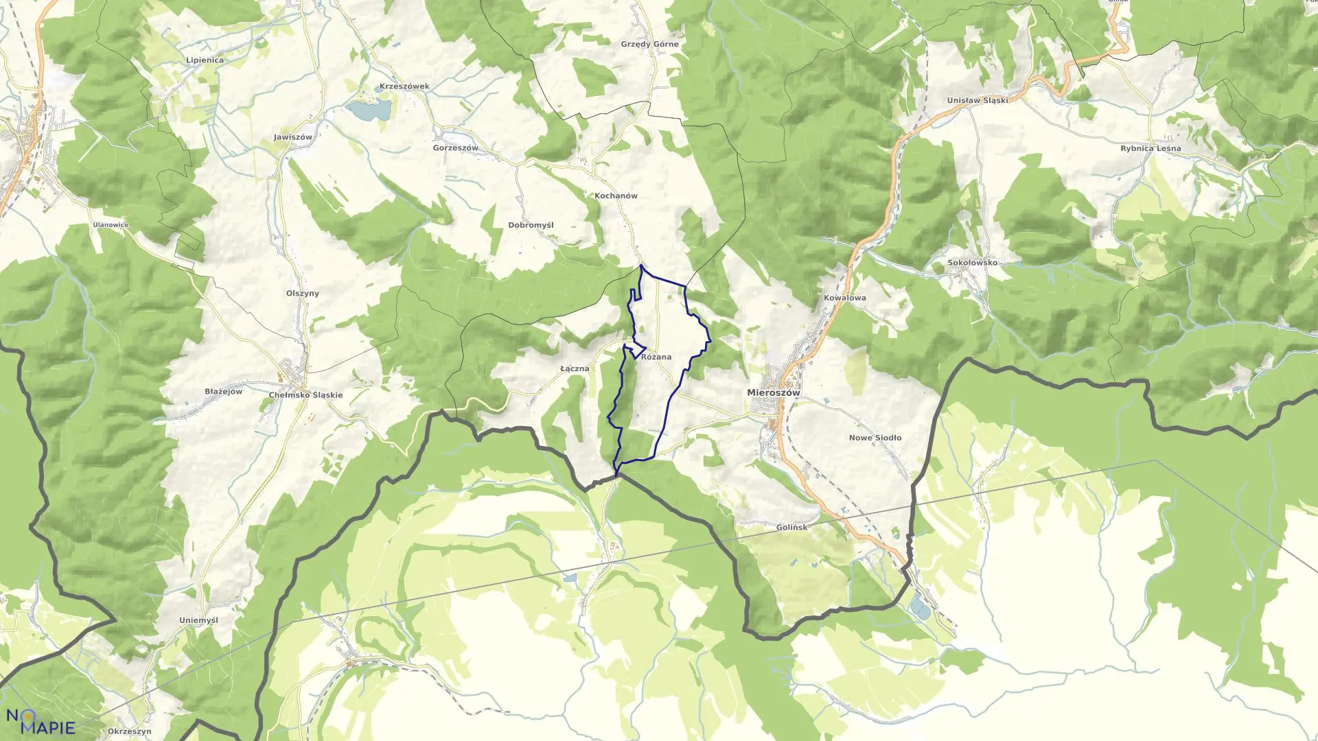 Mapa obrębu RÓŻANA w gminie Mieroszów