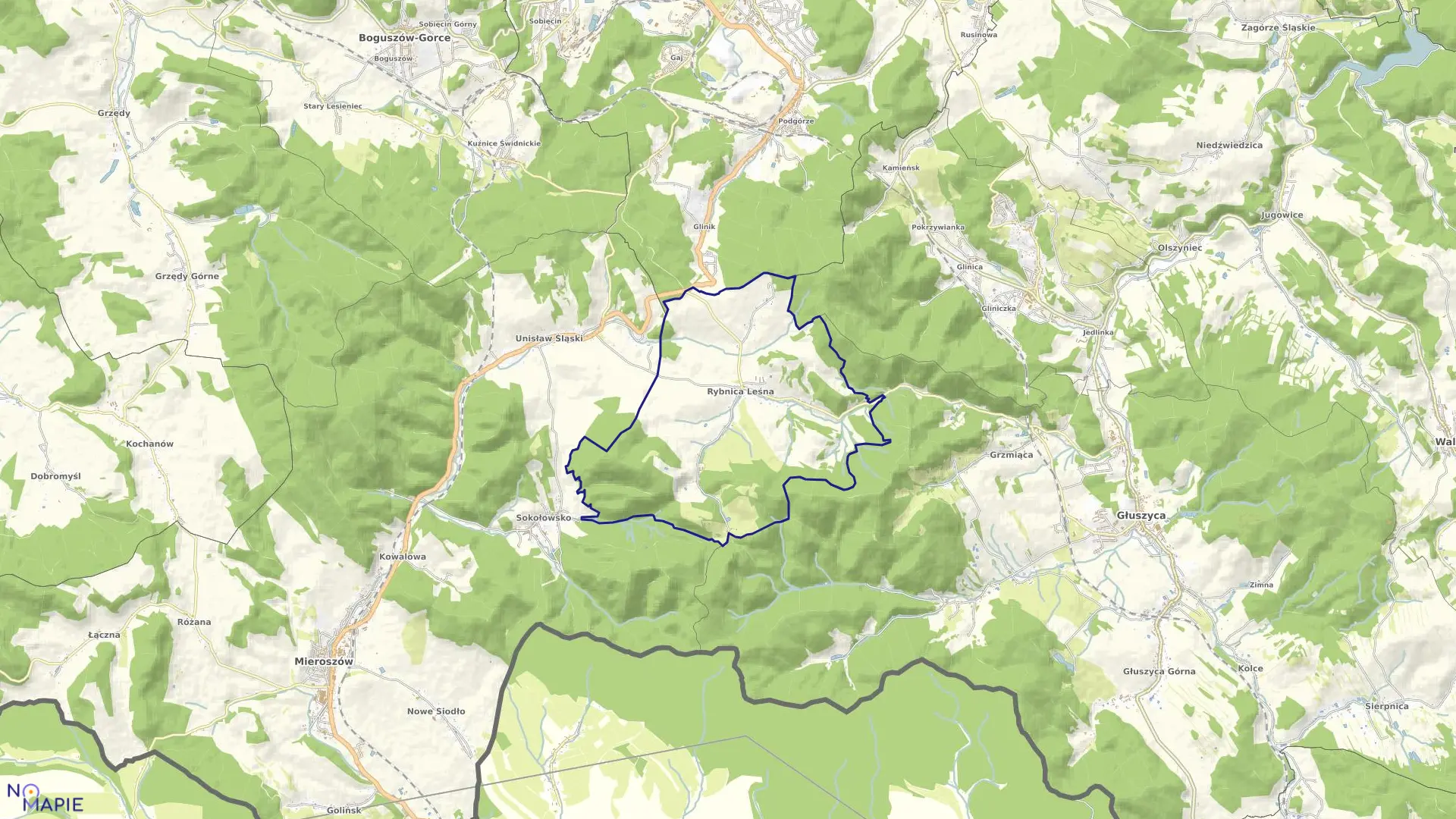 Mapa obrębu RYBNICA LEŚNA w gminie Mieroszów