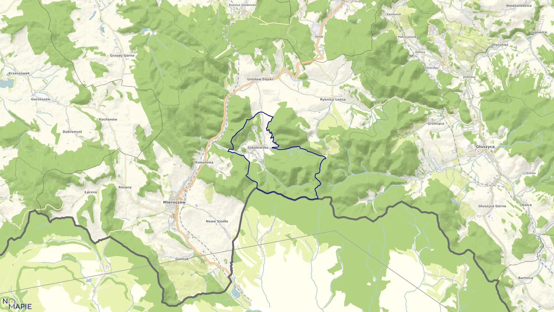 Mapa obrębu SOKOŁOWSKO w gminie Mieroszów