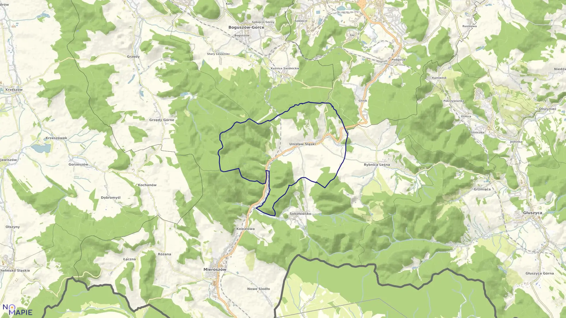Mapa obrębu UNISŁAW ŚLĄSKI w gminie Mieroszów